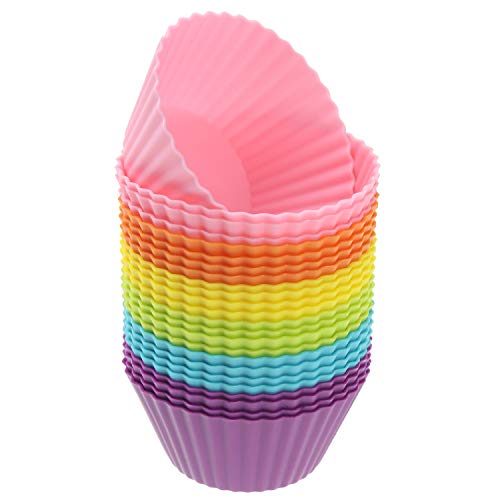 Freshware Silicone Baking Cups [24-Pack] Reusable Cupcake Liners Non-Stick Muffin Cups Cake Molds Cupcake Holder in 6 Rainbow Colors, Standard Round