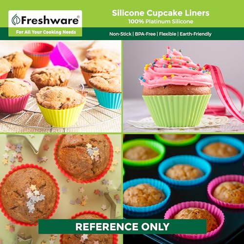 Freshware Silicone Baking Cups [24-Pack] Reusable Cupcake Liners Non-Stick Muffin Cups Cake Molds Cupcake Holder in 6 Rainbow Colors, Standard Round