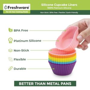 Freshware Silicone Baking Cups [24-Pack] Reusable Cupcake Liners Non-Stick Muffin Cups Cake Molds Cupcake Holder in 6 Rainbow Colors, Standard Round