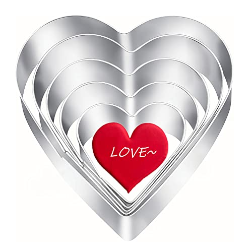 5 Pieces Heart Cookie Cutter Set Valentine’s Day Heart Shapes Stainless Steel Cutters Molds for Anniversary, Bridal, Engagement and Valentine,Wedding,Baking Gifts