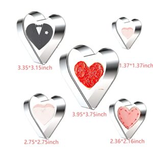 5 Pieces Heart Cookie Cutter Set Valentine’s Day Heart Shapes Stainless Steel Cutters Molds for Anniversary, Bridal, Engagement and Valentine,Wedding,Baking Gifts