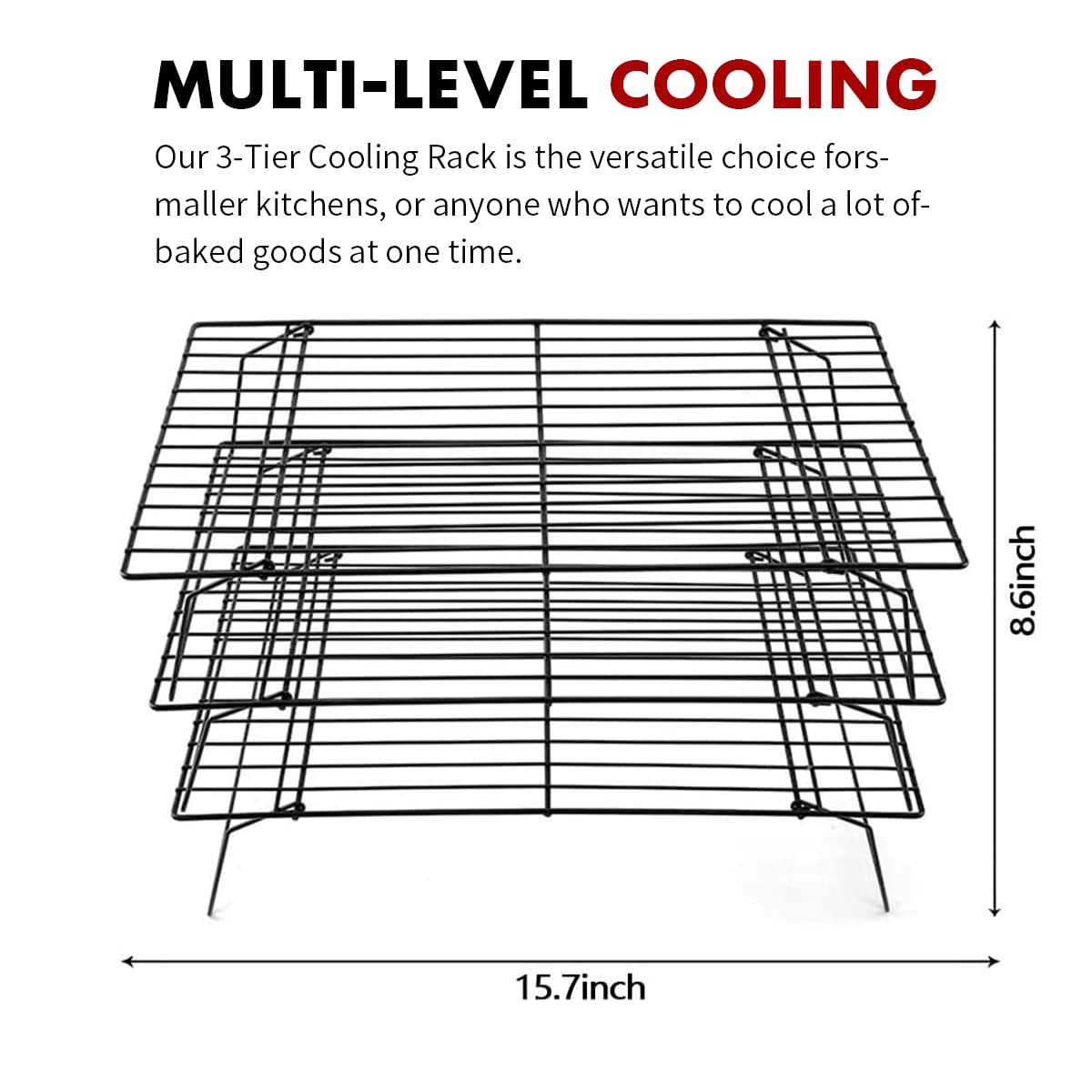 Shellkingdom Cooling Racks, Stainless Steel Non-Stick Baking Racks And Oven Safe Wire Cool Racks for Cookies, Cakes and Baking,3-Tier,Foldable