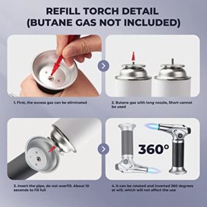 Butane Torch, Refillable Kitchen Torch Lighter with Safety Lock & Adjustable Flame, Culinary Blow Torch Lighter for Desserts, Creme Brulee, BBQ and Baking(Butane Gas Not Included)