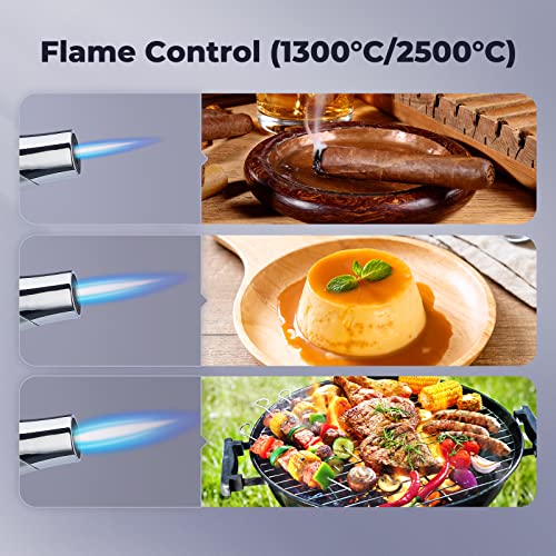 Butane Torch, Refillable Kitchen Torch Lighter with Safety Lock & Adjustable Flame, Culinary Blow Torch Lighter for Desserts, Creme Brulee, BBQ and Baking(Butane Gas Not Included)