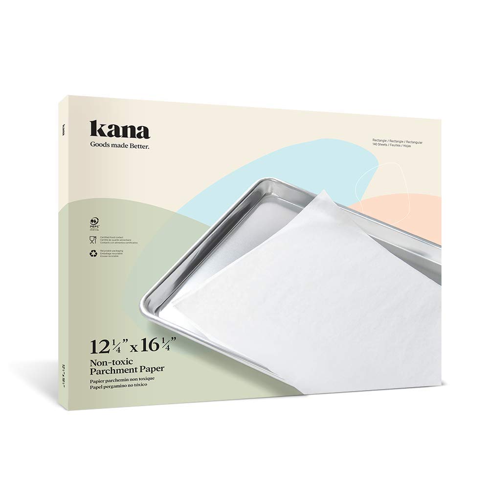 Kana 8 1/4" x 11 1/4" Parchment Paper -140 Pre-cut Sheets - For Cooking, Baking, Panini Press, Toaster oven, Food dehydrator