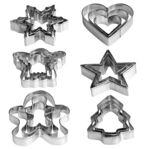 christmas cookie cutter set - gingerbread man, snowflake, christmas tree, heart, star, angel - 18 piece christmas cookie cutters, cookie cutters christmas shapes for holiday winter baking