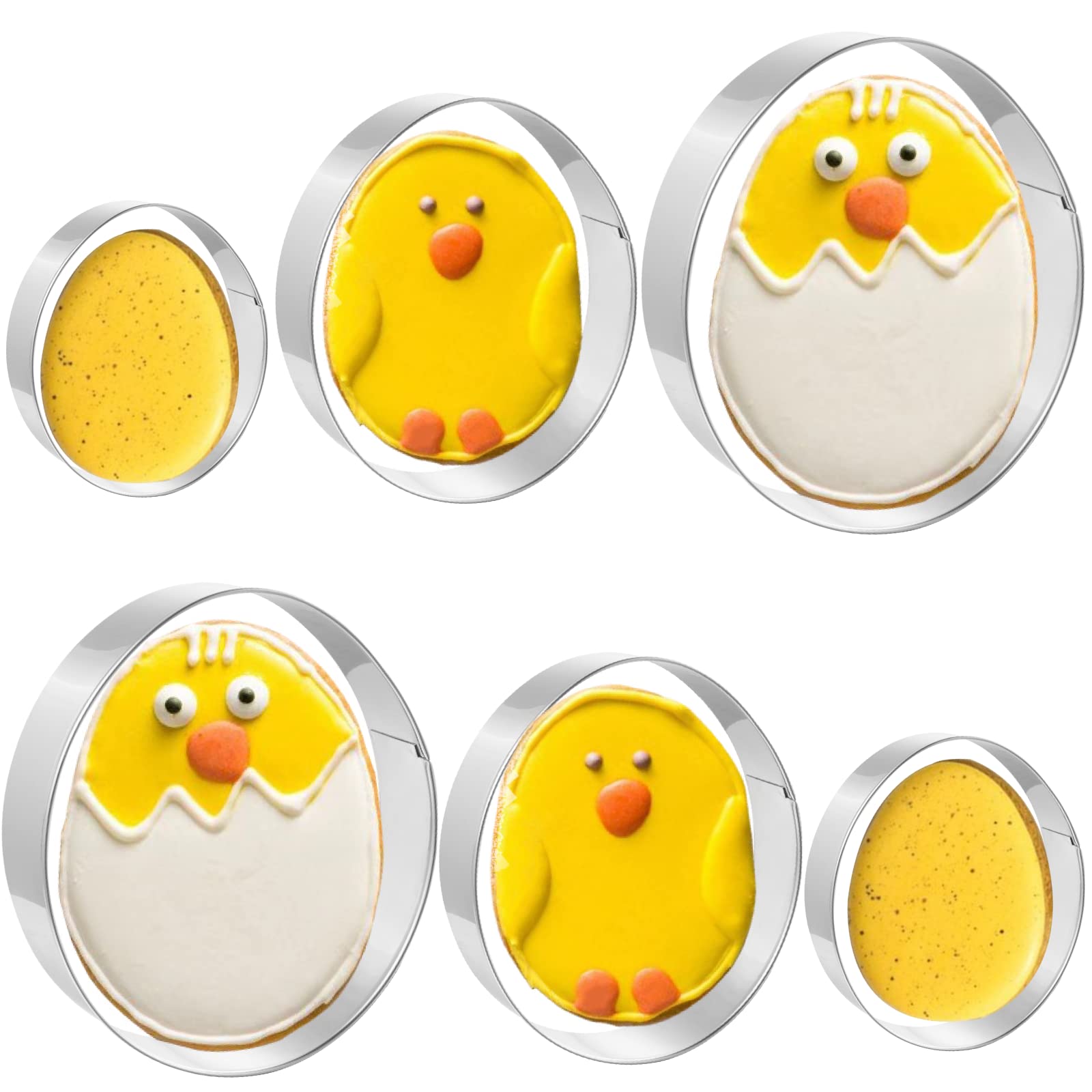 JOB JOL Cookie Cutters 6 PCS, Easter Egg Cookie Cutters, 2.5'' to 4.3''