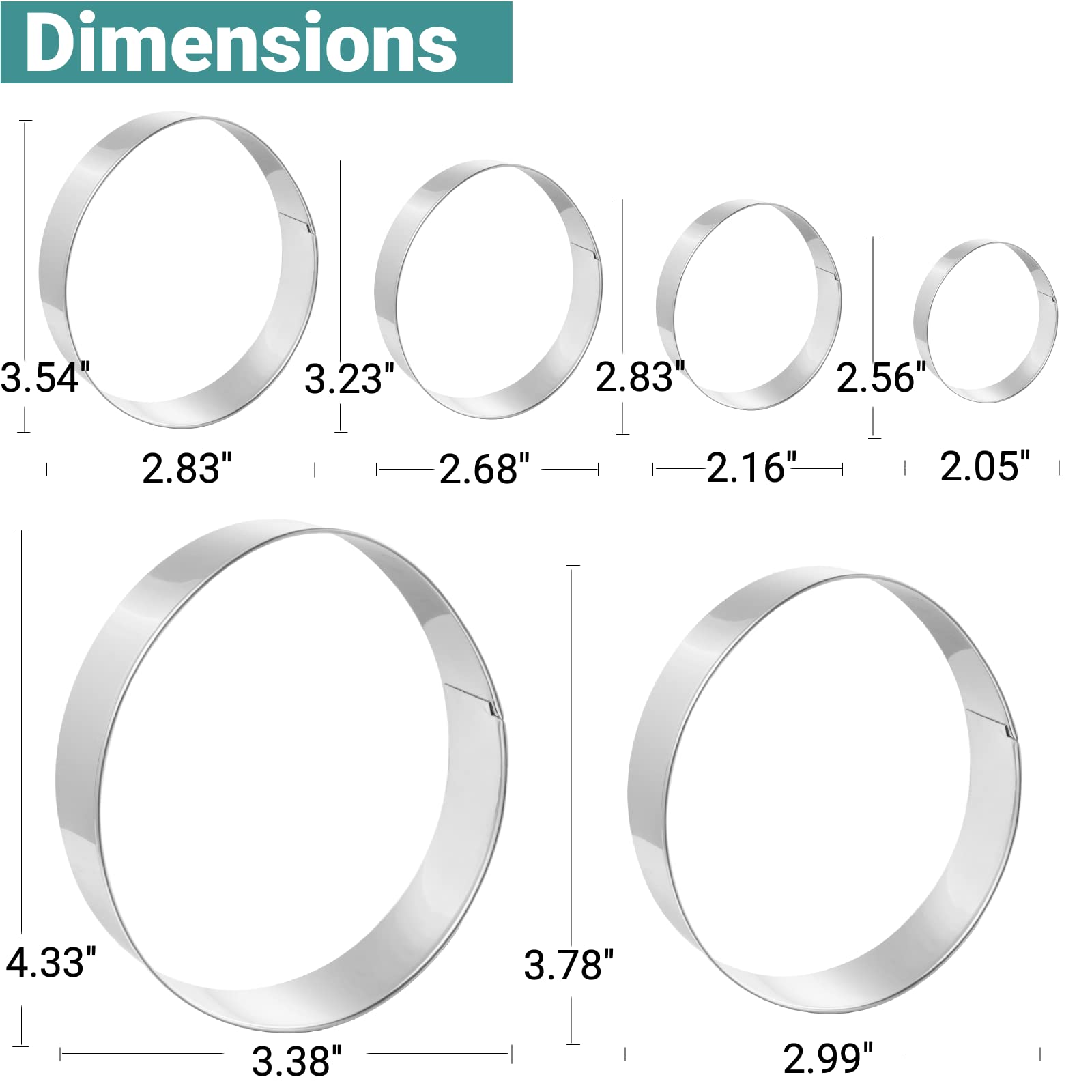 JOB JOL Cookie Cutters 6 PCS, Easter Egg Cookie Cutters, 2.5'' to 4.3''