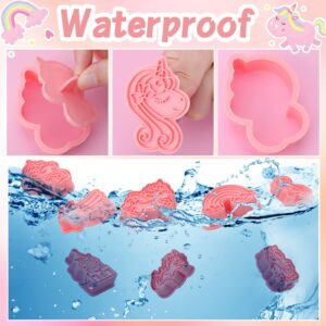 8 Pcs Unicorn Cookie Cutters with Plunger Stamps Set Unicorn Shape Embossing Cookie Stamp Pink Animal Unicorn Cracker Mold 3D Cookie Stamped Embossed Kitchen Bakeware Tool for Party Supply