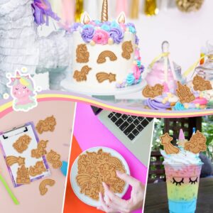 8 Pcs Unicorn Cookie Cutters with Plunger Stamps Set Unicorn Shape Embossing Cookie Stamp Pink Animal Unicorn Cracker Mold 3D Cookie Stamped Embossed Kitchen Bakeware Tool for Party Supply