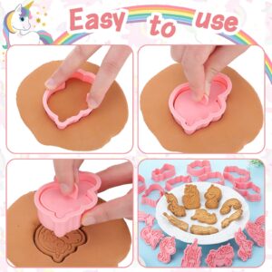 8 Pcs Unicorn Cookie Cutters with Plunger Stamps Set Unicorn Shape Embossing Cookie Stamp Pink Animal Unicorn Cracker Mold 3D Cookie Stamped Embossed Kitchen Bakeware Tool for Party Supply