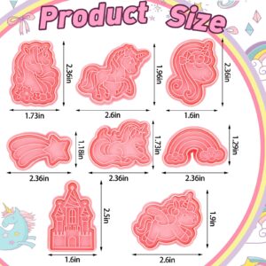 8 Pcs Unicorn Cookie Cutters with Plunger Stamps Set Unicorn Shape Embossing Cookie Stamp Pink Animal Unicorn Cracker Mold 3D Cookie Stamped Embossed Kitchen Bakeware Tool for Party Supply