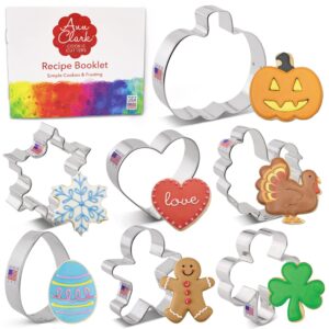 cookie cutters for every season 7-pc set made in usa by ann clark, gingerbread man, turkey, pumpkin, shamrock, heart, snowflake, easter egg