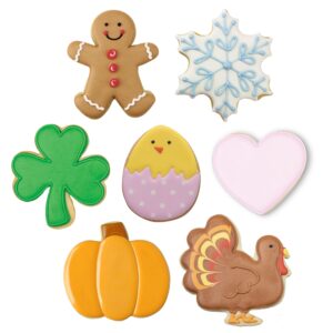 Cookie Cutters for Every Season 7-Pc Set Made in USA by Ann Clark, Gingerbread Man, Turkey, Pumpkin, Shamrock, Heart, Snowflake, Easter Egg