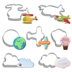 plane cookie cutters set - 7pcs airplane travel and flying stainless steel cutter mold for kitchen baking airplane, cloud shape anniversary birthday wedding party supplies