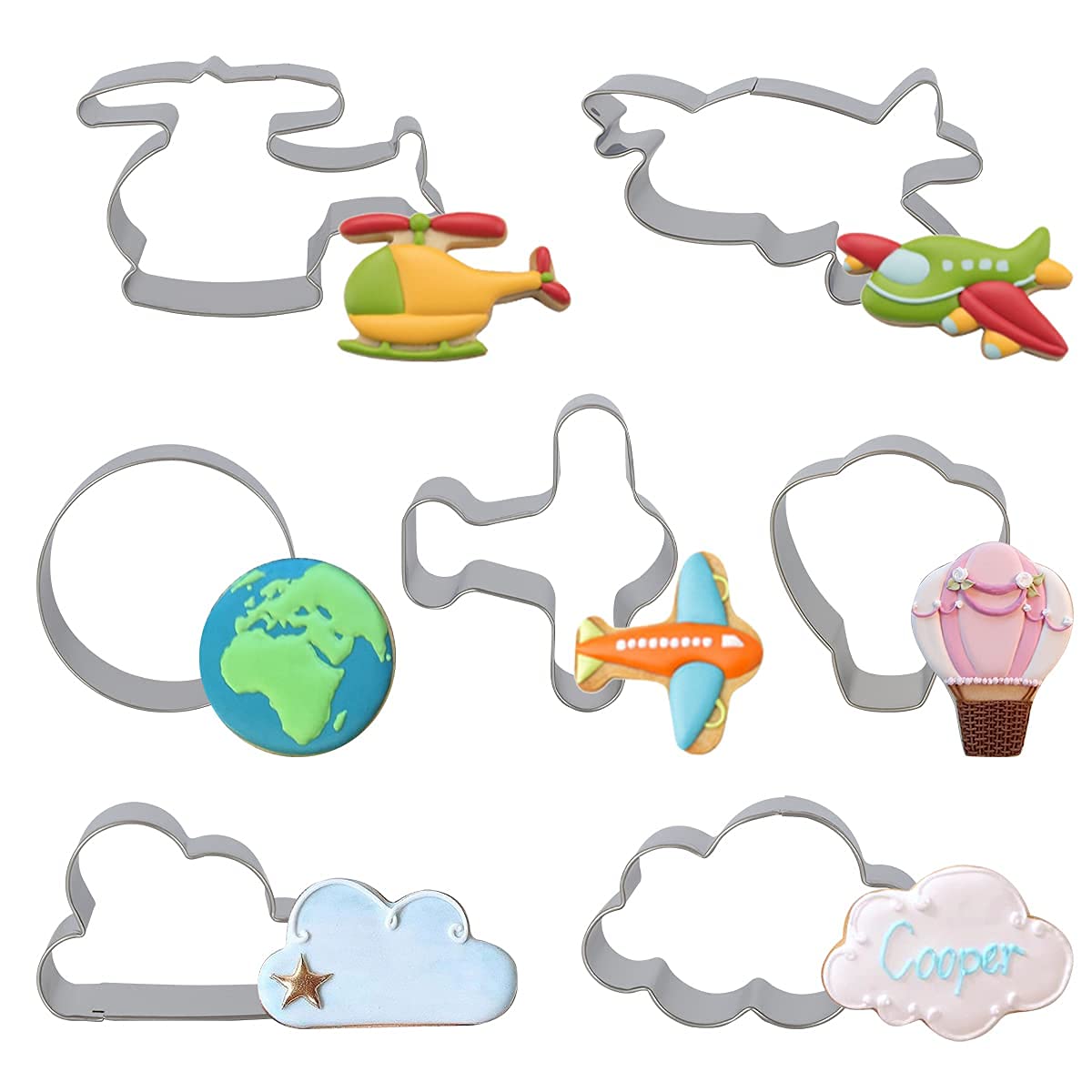 Plane Cookie Cutters Set - 7pcs Airplane Travel and Flying Stainless Steel Cutter Mold for Kitchen Baking Airplane, Cloud Shape Anniversary Birthday Wedding Party Supplies