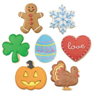 Cookie Cutters for Every Season 7-Pc Set Made in USA by Ann Clark, Gingerbread Man, Turkey, Pumpkin, Shamrock, Heart, Snowflake, Easter Egg