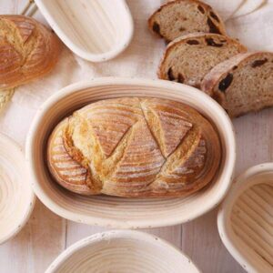 Natural Rattan Oval Proofing Bread Basket 10 Inch Rectangle Banneton Basket for Professional&Home Baker(2 pieces)