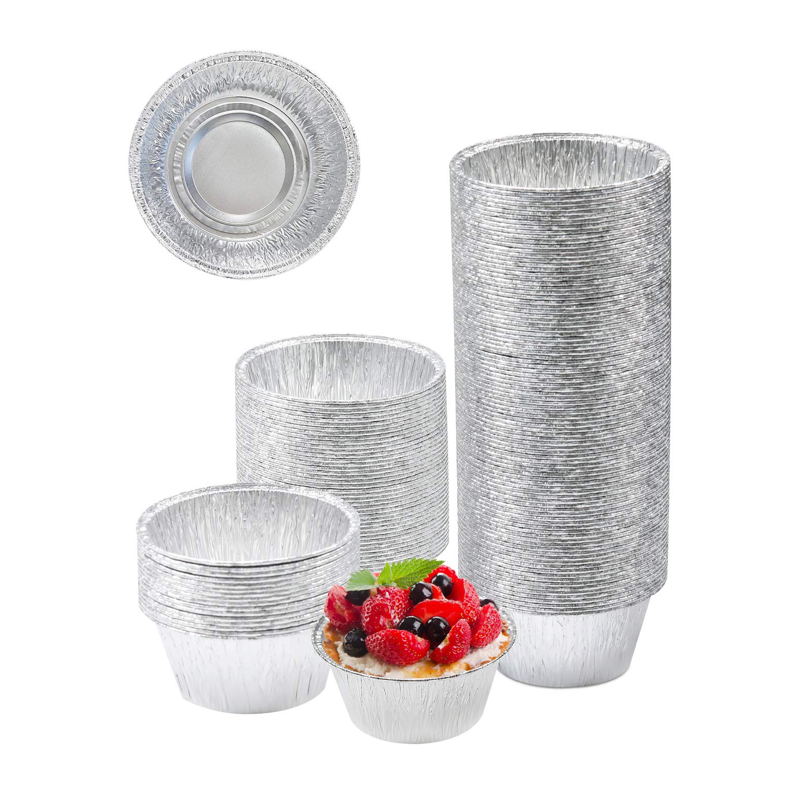 Aluminum Foil Ramekins, 150Pcs Foil Baking Cups 4oz Disposable Ramekins Aluminum Cupcake Muffin Liners Silver Foil Cupcake Cups for Muffin, Egg Tart, Creme Brulee, Souffle, Pudding and Appetizers