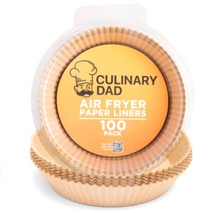 air fryer liners - designed by dads for most us airfryers - extra strong with maximum crisp & easy cleaning - disposable parchment basket liner sheets - (round - 100 pack)