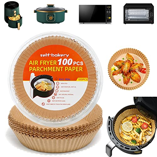 Air Fryer Paper Liners Disposable 100 Pcs 6.3 inch Round Air Fryer Sheets Filters, Oil-proof Non-stick Parchment Paper Basket Liners for Air Fryer, Microwave, Oven, Baking, Roasting, Cooking