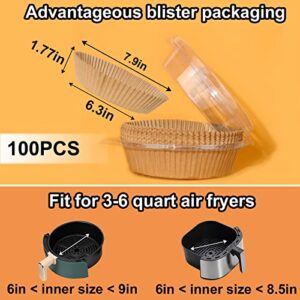 Air Fryer Paper Liners Disposable 100 Pcs 6.3 inch Round Air Fryer Sheets Filters, Oil-proof Non-stick Parchment Paper Basket Liners for Air Fryer, Microwave, Oven, Baking, Roasting, Cooking