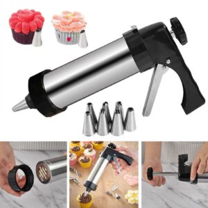 FMLBRDS Cookie Press Gun Kit Biscuit Maker Stainless Steel Cookie Press with 13 Discs and 8 Nozzles