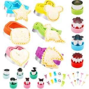 36pcs sandwich cutter and sealer for kids, cookie cutters, food picks, cute lunch bento accessories for kids, cookie cutter, dinosaur mickey mouse unicorn shapes uncrustables sandwich maker