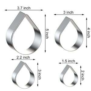 Teardrop/Raindrops Cookie Cutter Set Large - 5 Inch, 4 Inch, 3 Inch, 2 Inch -Water Drops Rose Flower Petal Cookie Cutters Molds - Stainless Steel