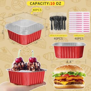 HEYYUMI 10oz Aluminum Foil Brownie Pans with Lids, 40 Pack Square Cake Pans, Disposable Ramekins Cupcake Cups Containers,Mini Cake Baking Pans,Large Muffin Tin Holder for Catering Gathering - Red