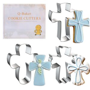 q-baker cross cookie cutters,3 pieces simple cross shapes cutters-stainless steel holiday cookie cutters shapes for baking gift