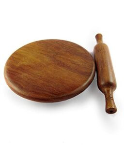 wooden chakla,serving board, round chapati chakla, perfect for making chappati at home, wooden roti/chapati maker, wood rolling board and rolling pin set (chakla belan)