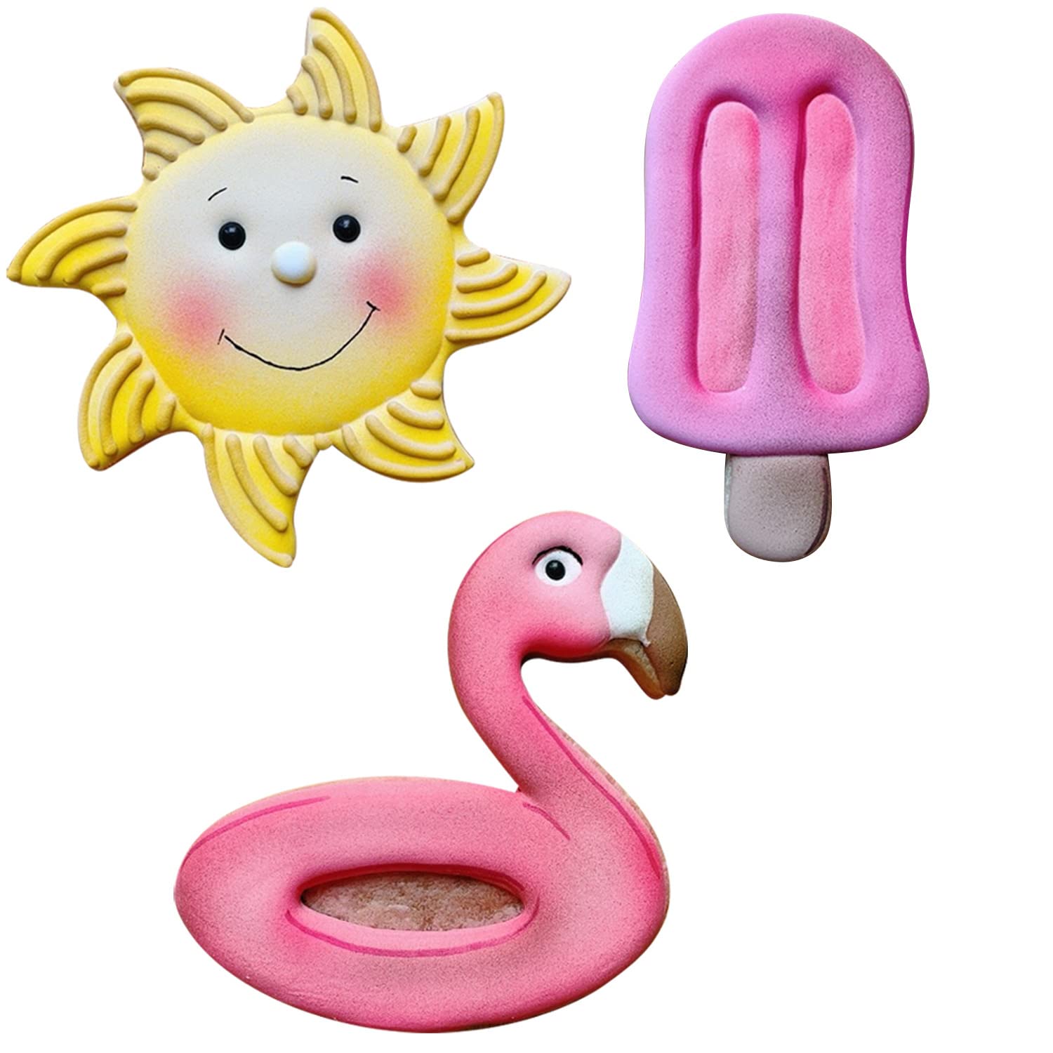 LILIAO Summer Beach Bikini Themed Cookie Cutter Set - 3 Piece - Sun, Flamingo Float and Popsicle Biscuit Fondant Cutter - Stainless Steel