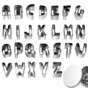 26pcs alphabet cookie cutters set small stainless steel letter molds for baking, pastry, fondant, donuts biscuit, fruit, cake decorating tools by alngfuik