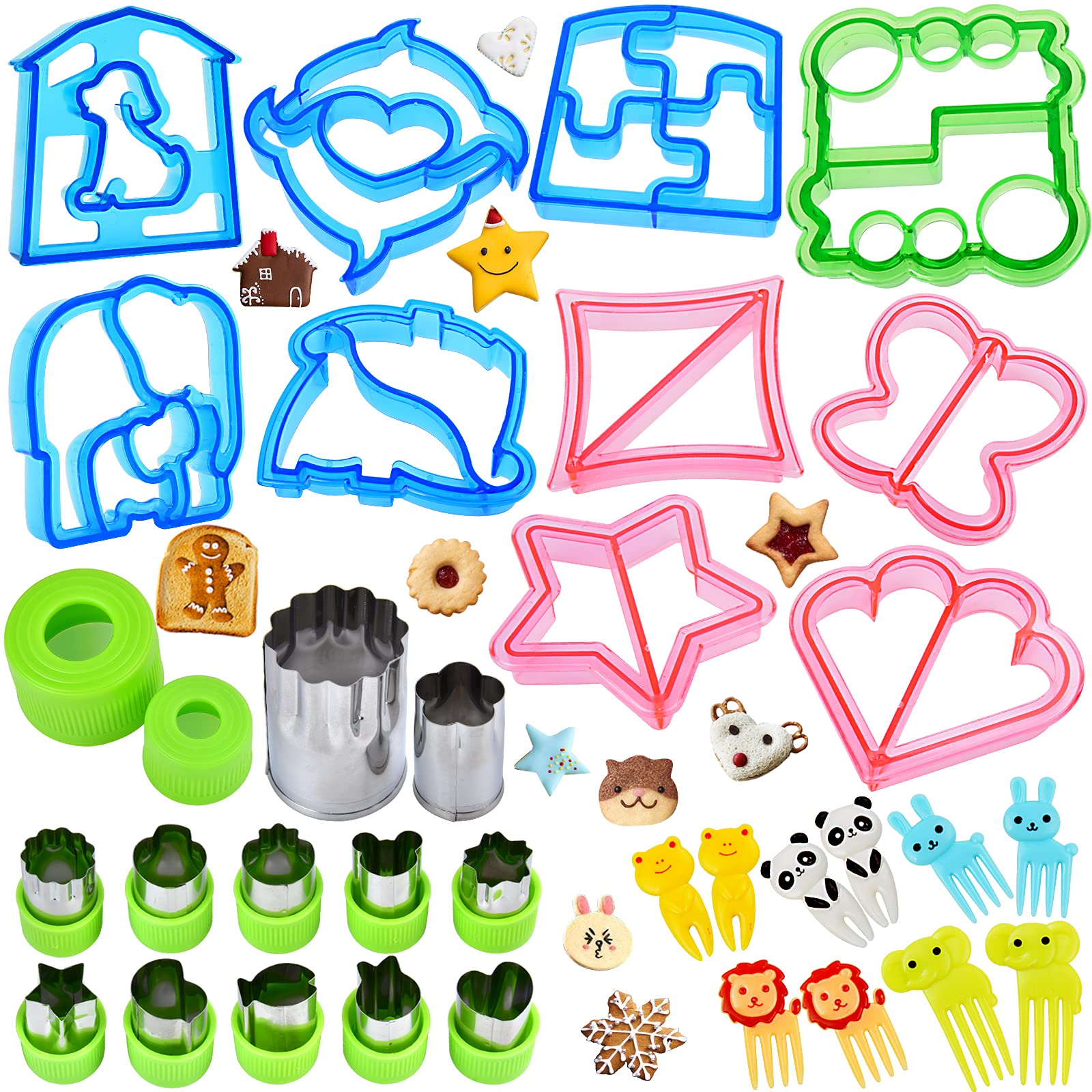 Sandwich Cutters for Kids, 32 PCS Sandwich Bread Cutters Set, Metal Cookie Cutter Set, Food Grade Pick Forks, Cookie Cutters Shapes, Christmas Star Mouse Vegetable Fruit Molds for Kids Bento Box Lunch