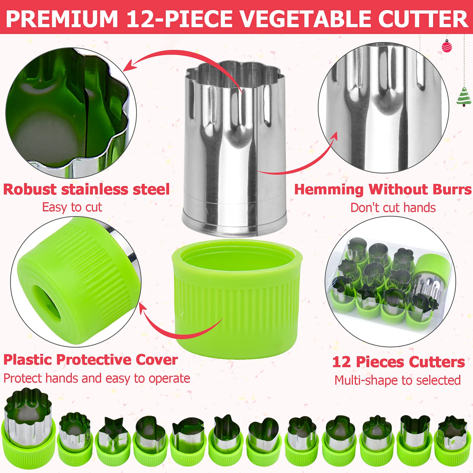 Sandwich Cutters for Kids, 32 PCS Sandwich Bread Cutters Set, Metal Cookie Cutter Set, Food Grade Pick Forks, Cookie Cutters Shapes, Christmas Star Mouse Vegetable Fruit Molds for Kids Bento Box Lunch