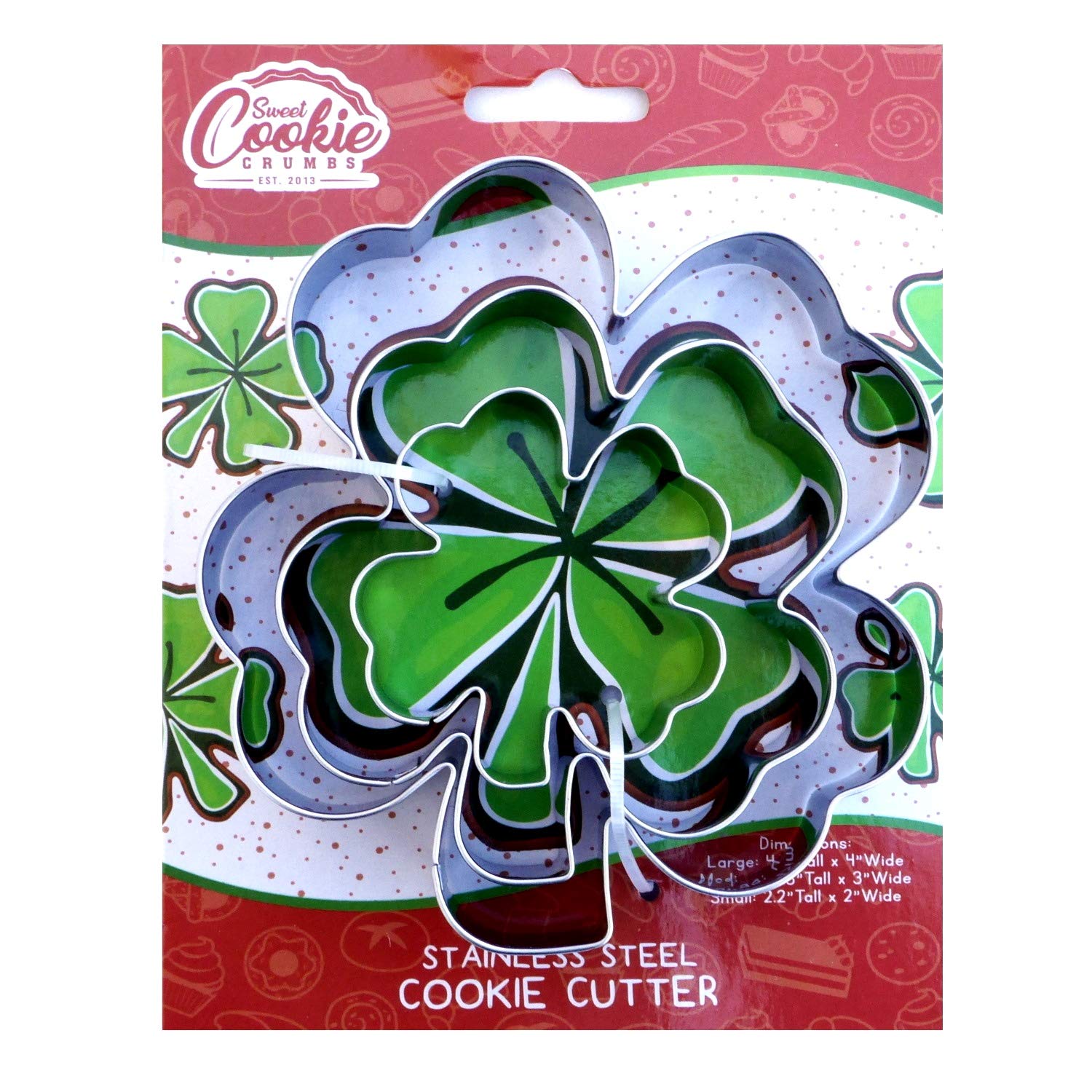 Sweet Cookie Crumbs St Patrick's Day Clover Cookie Cutter Set, 3 Piece, Stainless Steel, Shamrock