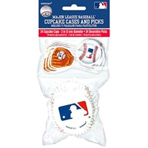 mlb cupcake cases & picks set - picks, 3"; cupcake cups, 2", 48-piece set | unique, fun design perfect for sports fans