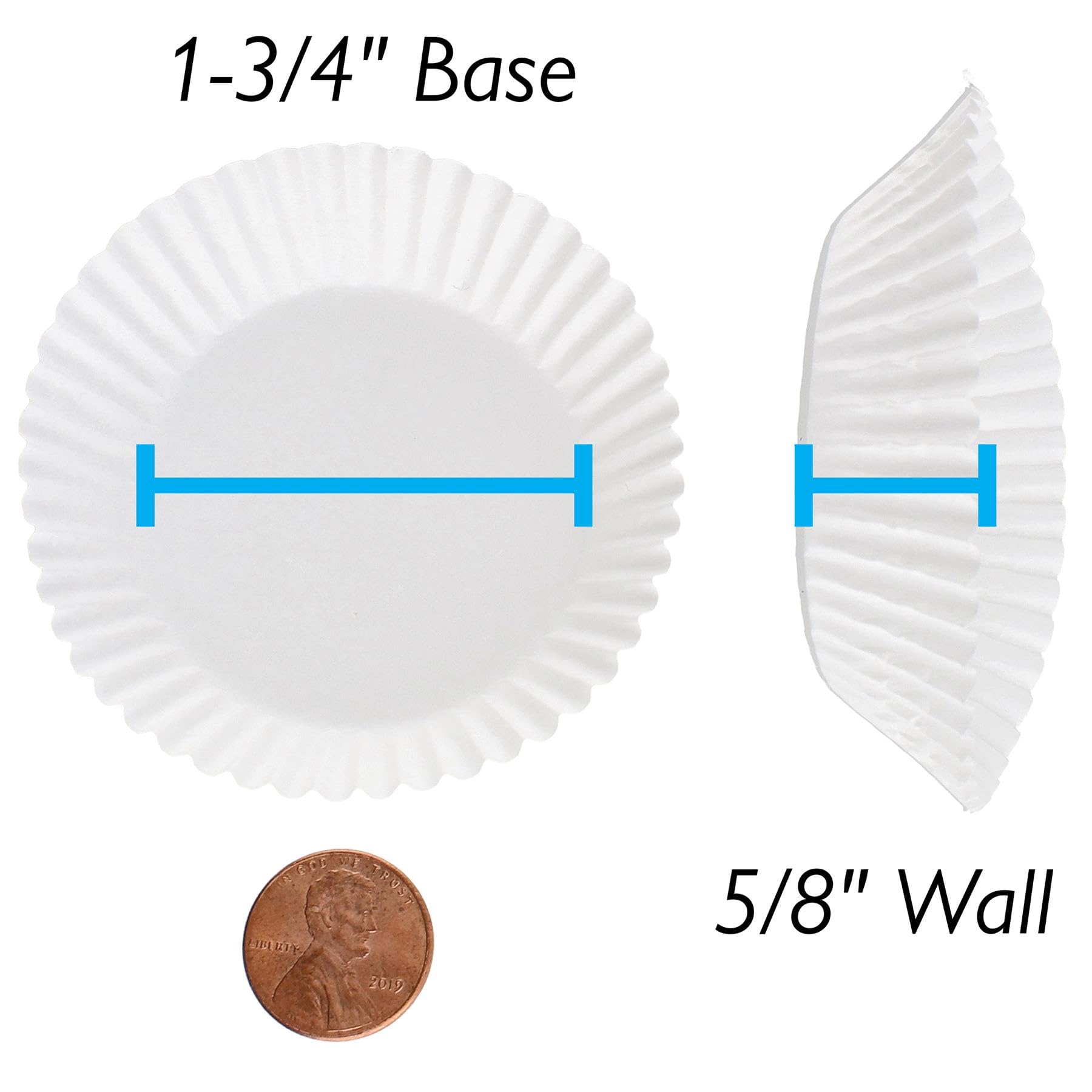 CybrTrayd No.601 Glassine Paper Approx. 1,000 Pieces – 1-3/4” Base, 5/8” Wall Candy Cups, White