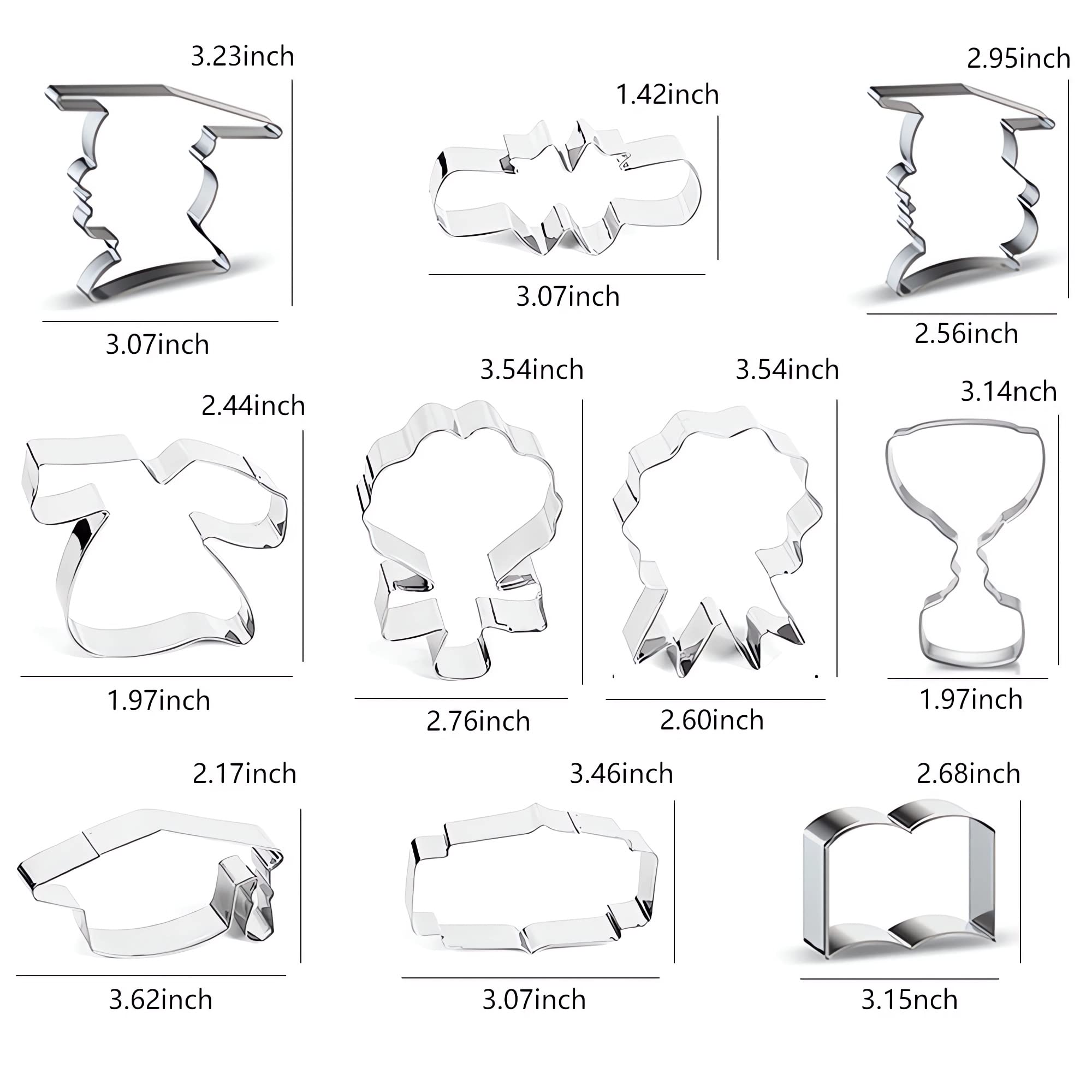 EVECILOO 10PCS 2023 Graduation Cookie Cutters Set, Stainless Steel Cookie Molds, Biscuit Cutter, Metal Dough Cutter, DIY Party Supplies for Kitchen Baking