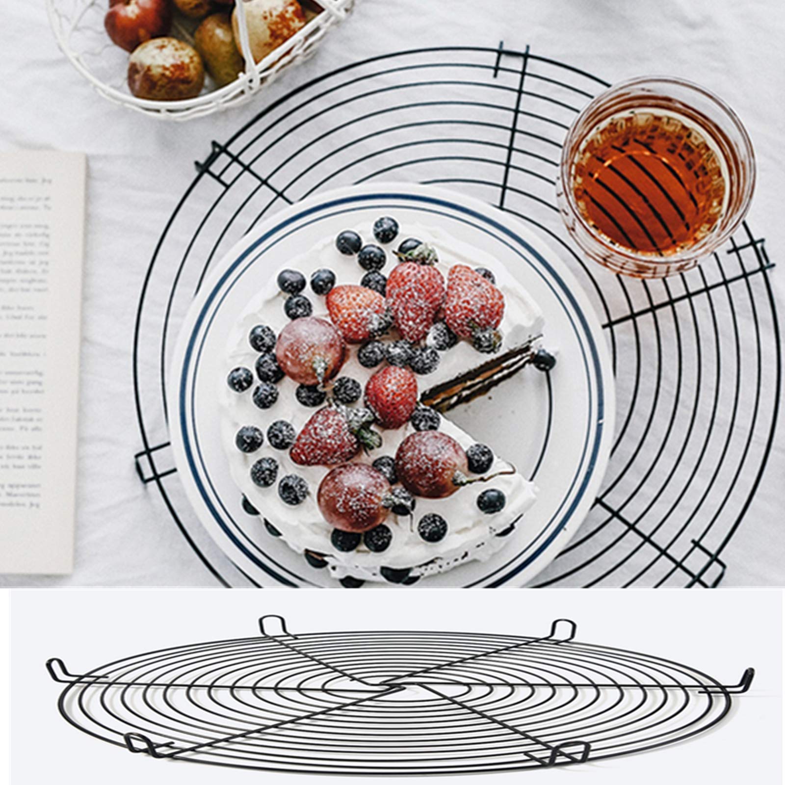 12-1/2 Round Cake Cooling Rack, Stainless Steel Baking And Steaming Rack, Used For Air Fryer Pressure Cooker (Black 2 Pieces)