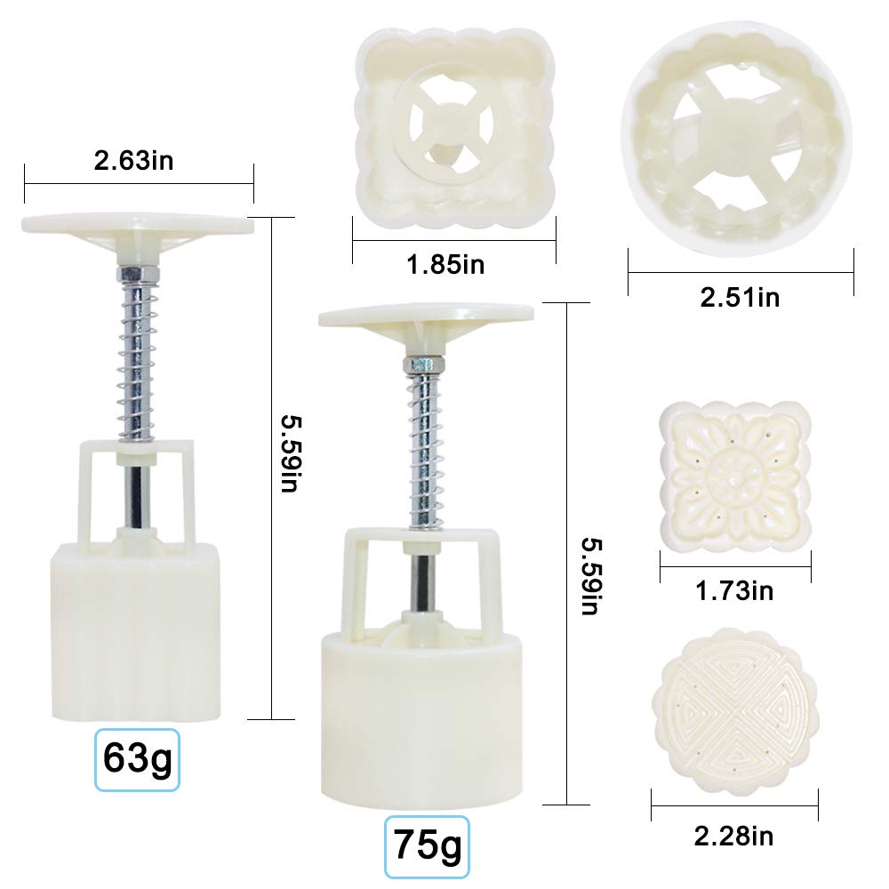 2 Sets Mooncake Mold Press with 11 Stamps, SENHAI Round Flower and Square Flower Decoration Tools for Baking DIY Cake Cookie Biscuit Desser