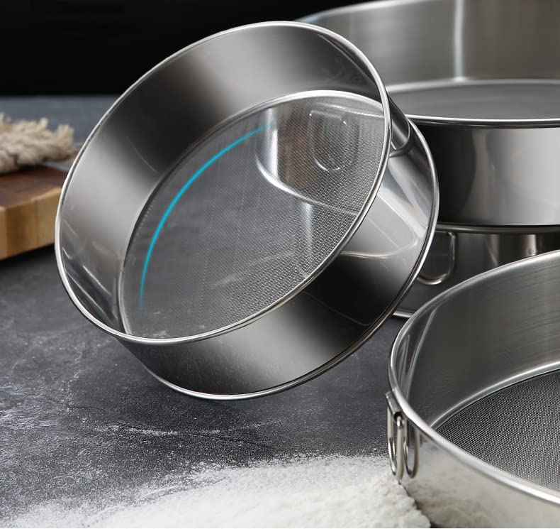 TONSNY 6" Small Flour Sifter Stainless Steel 18/8 Flour Sieve 60 Mesh Round Sifter for Baking Cake Bread（6"/60m Mesh/18/8 Steel)