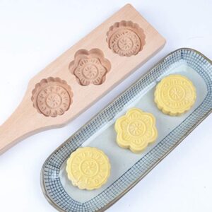 MoonCake Mold Chinese Traditional Mid-autumn Festival Moon Cake Mold 3 Flower Shape Wooden Handmade Baking Mold for Muffin Mooncake Cookie Biscuit Chocolate Pumpkin Pie