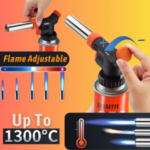 Butane Torch Kitchen Blow Lighter, Culinary Torches Head with Stabilizing Stand, Professional Adjustable Flame for Creme Brulee,Baking,BBQ (Fits All Butane Tanks - Butane Fuel Not Included) (Black)