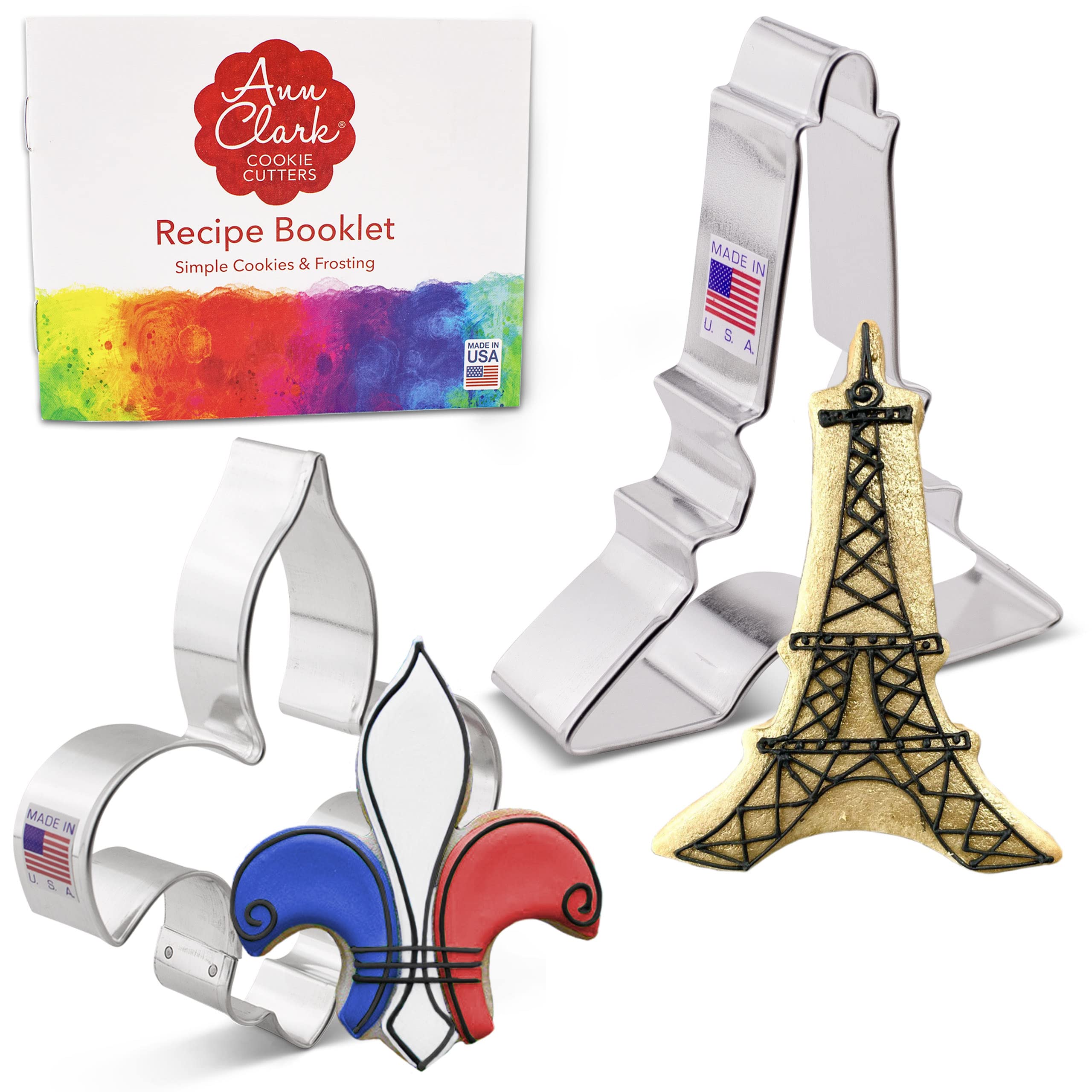 Vive La France Cookie Cutters 2-Pc. Set Made in the USA by Ann Clark, Eiffel Tower and Fleur de Lis