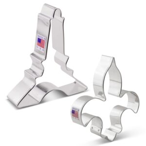 Vive La France Cookie Cutters 2-Pc. Set Made in the USA by Ann Clark, Eiffel Tower and Fleur de Lis