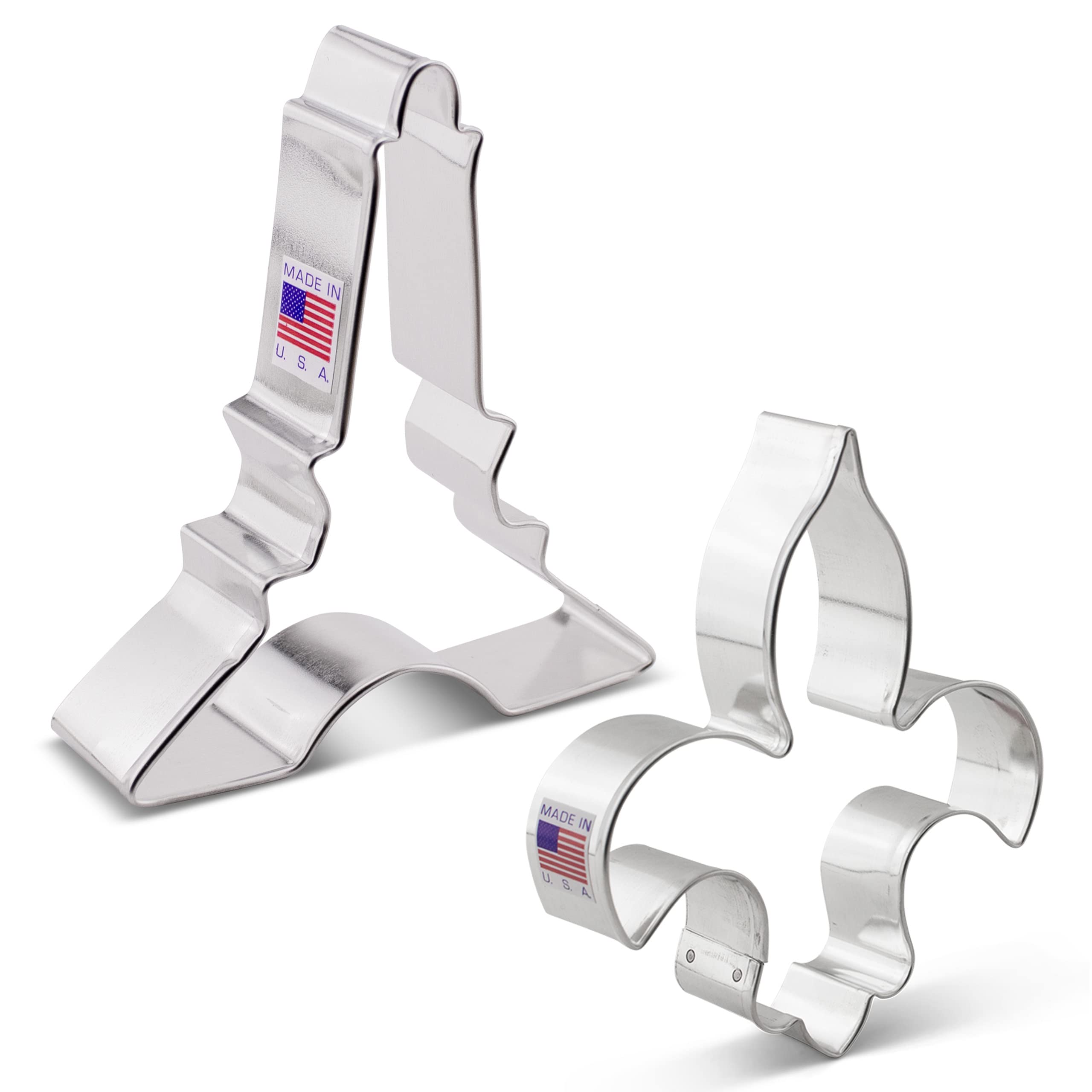 Vive La France Cookie Cutters 2-Pc. Set Made in the USA by Ann Clark, Eiffel Tower and Fleur de Lis