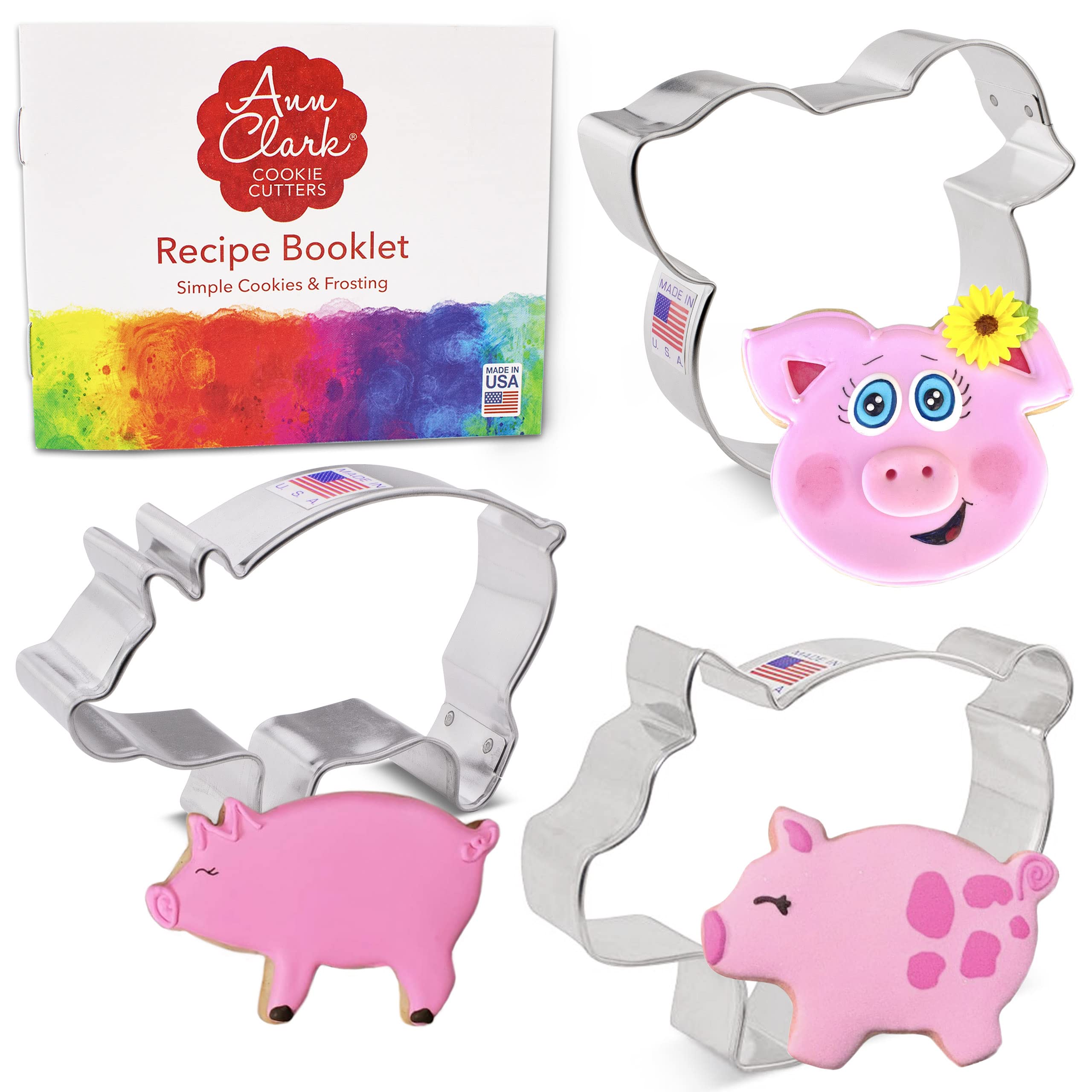 Pig Cookie Cutters 3-Pc. Set Made in USA by Ann Clark, Pig, Marranitos Pig, Pig Face