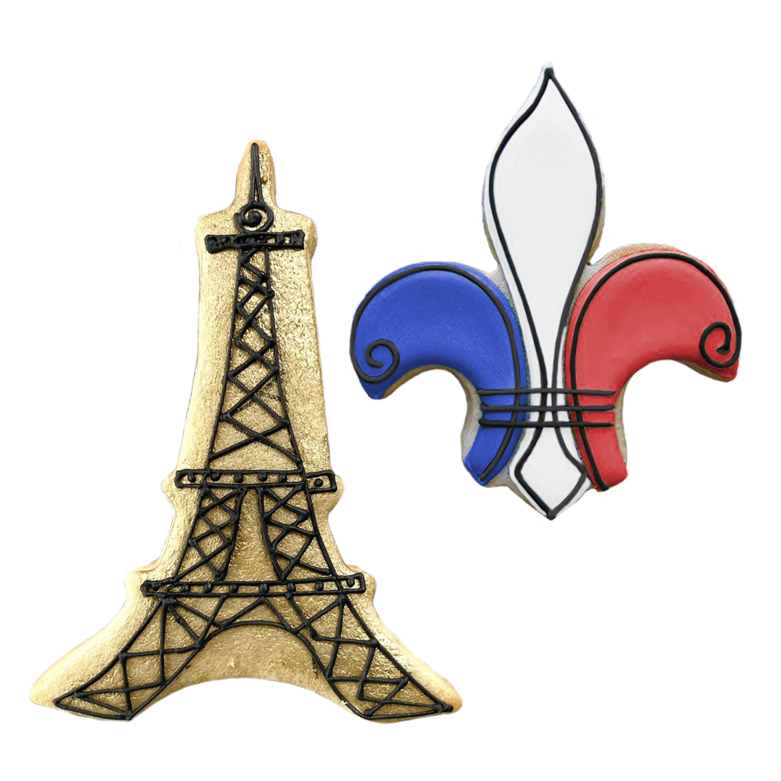 Vive La France Cookie Cutters 2-Pc. Set Made in the USA by Ann Clark, Eiffel Tower and Fleur de Lis